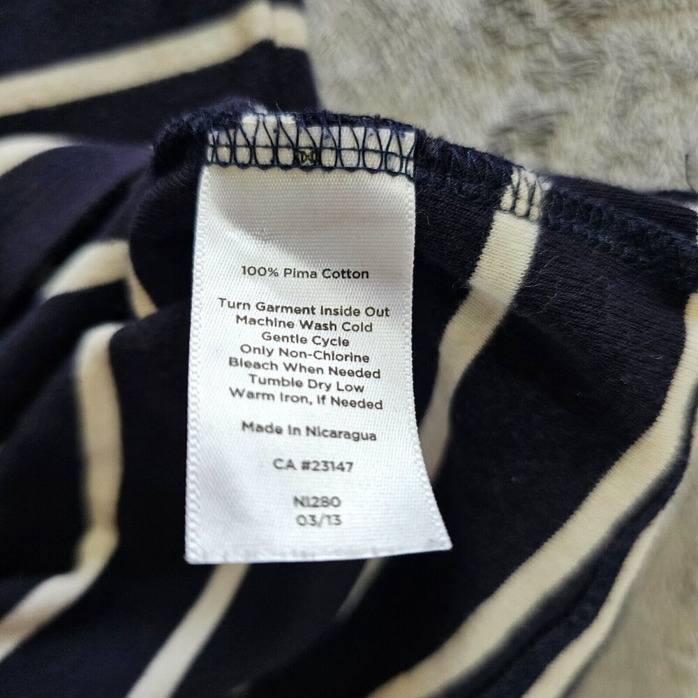 Talbots Top Women Medium Blue Pima Stripe Button Round Neck 3/4 Sleeve Nautical - Picture 8 of 10